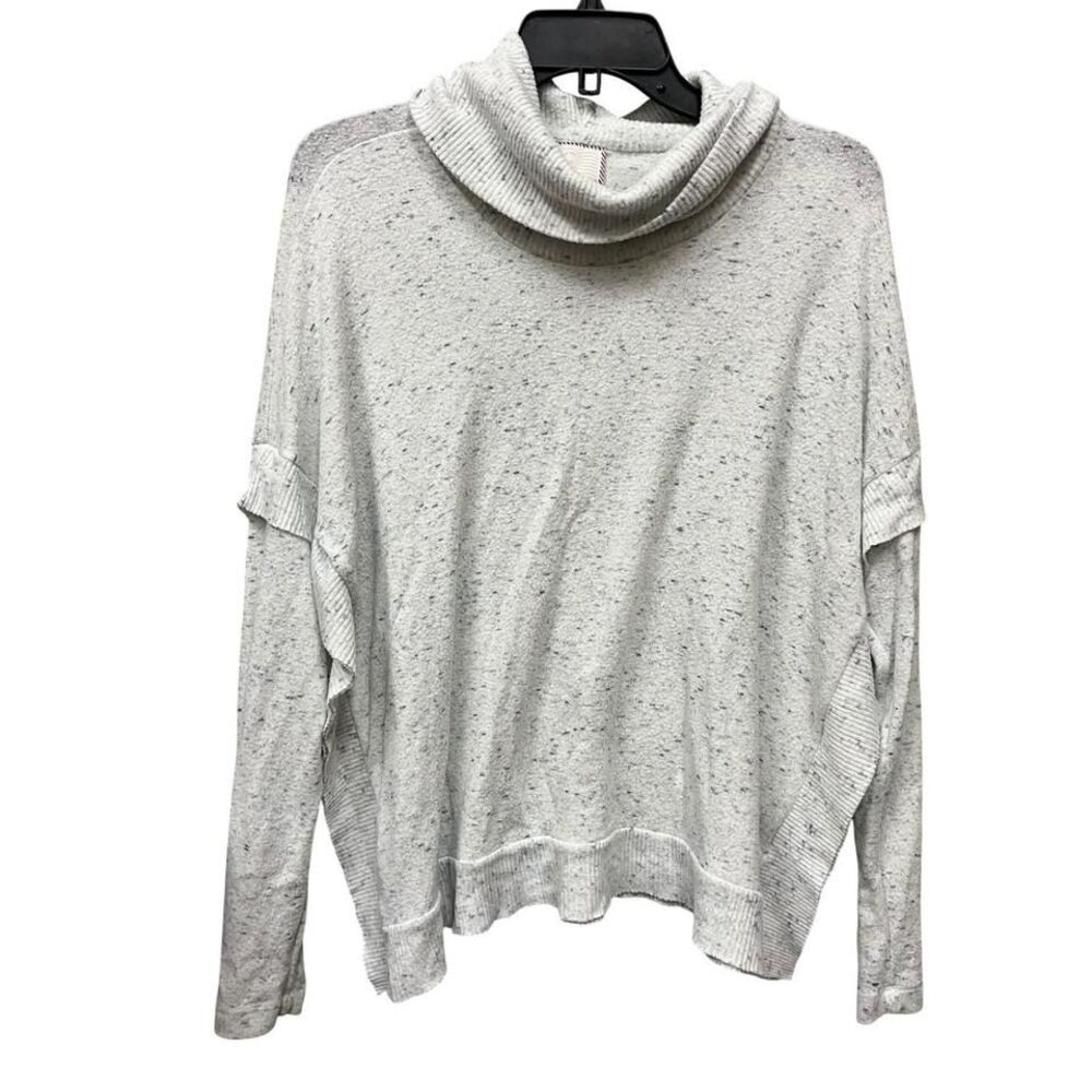 Anthropologie Postage Stamp Women's Cowl Neck Sweater Gray Ruffle Side XS